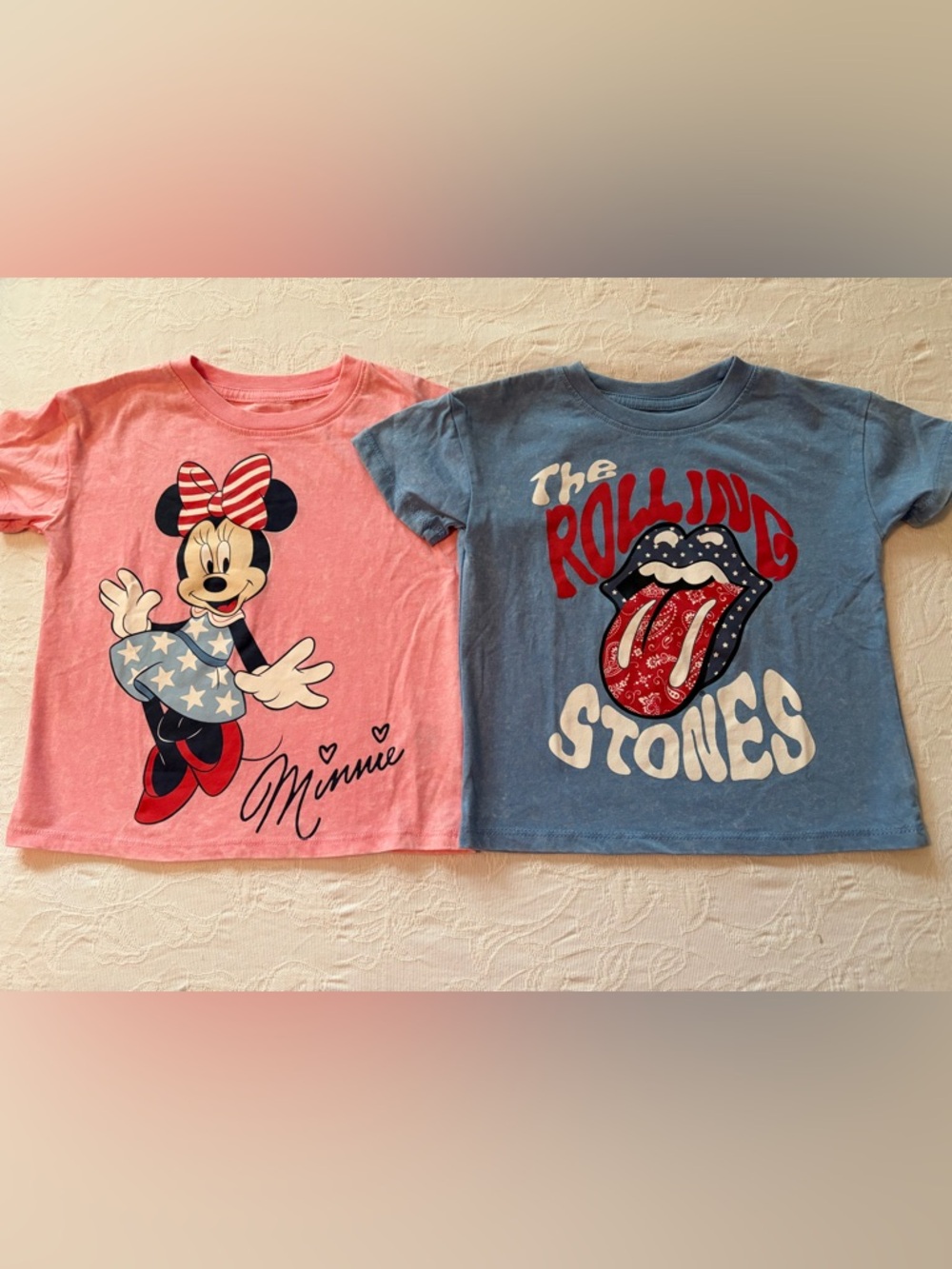 Disney Blue Rolling Stones Kids Tee with Red & White Graphic